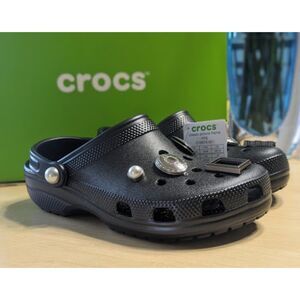 CROCS Classic Black Shimmer Picture Frame Clogs Women's Size 8 NWT